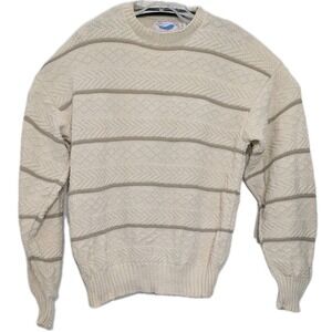 VTG Bar Harbor Knits Mens L Ivory Textured Cotton Sweater USA Made 90s